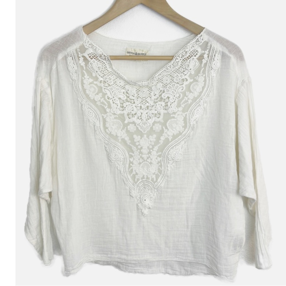 Denim & Supply Ralph Lauren White Lace Trim Peasant Blouse